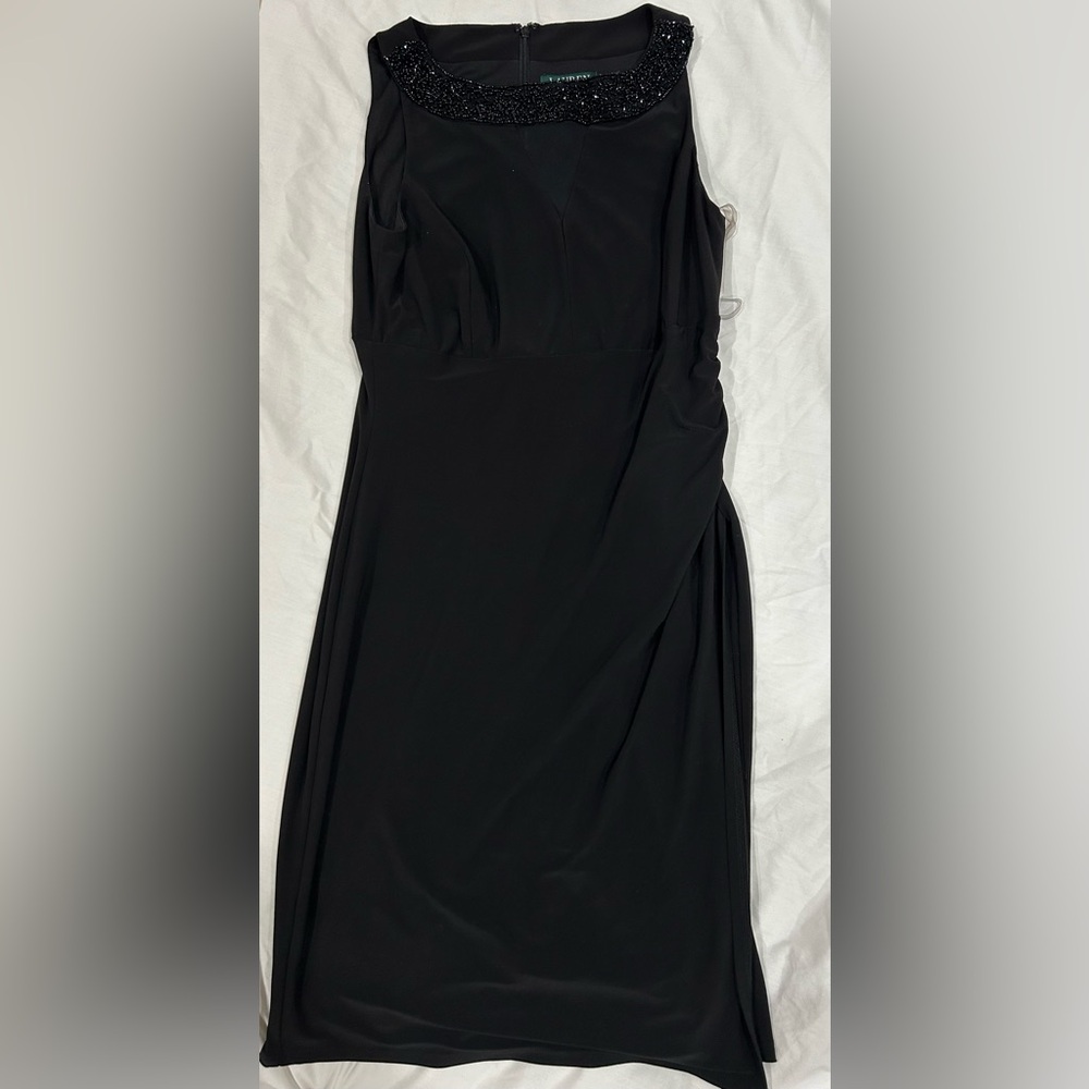 Ralph Lauren Black Ruched Cocktail Dress